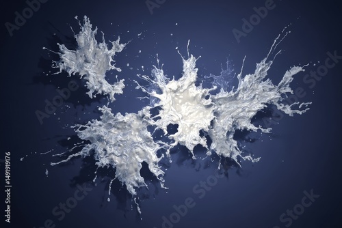 Dynamic, white liquid splashes against a dark backdrop.