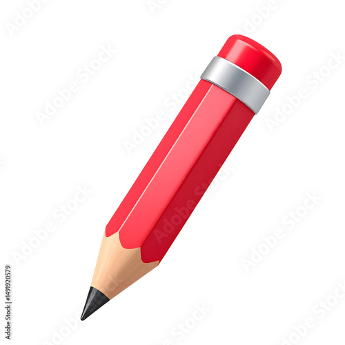 3D cartoon illustration of a red pencil isolated on a transparent background
