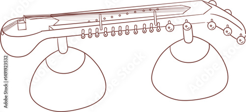 Citra Veena ,Indian music instrument outline drawing clipart