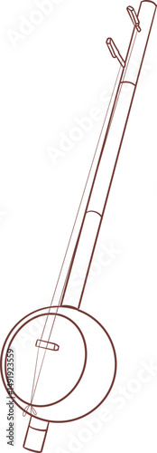 ektar ,Indian music instrument outline drawing clipart