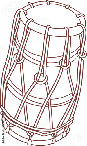 dholak ,Indian music instrument outline drawing clipart