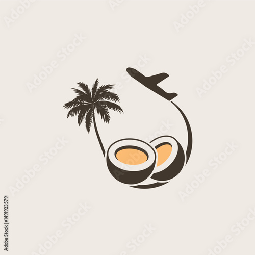 air plane and palm tree icon for travel agen logo