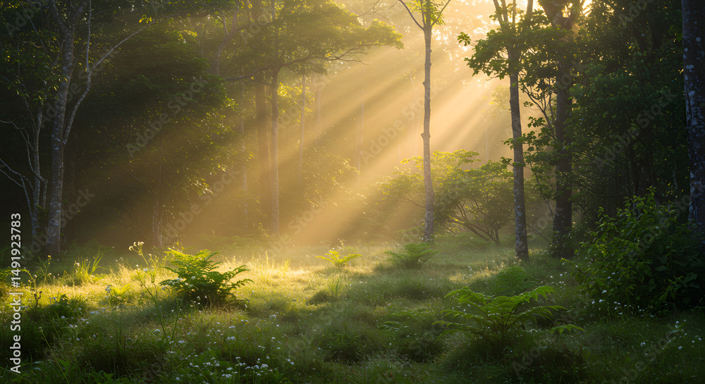 Obraz premium Sunlight Breaking Through Trees