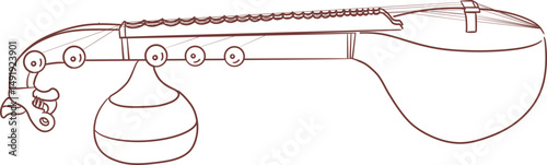 veena ,Indian music instrument outline drawing clipart