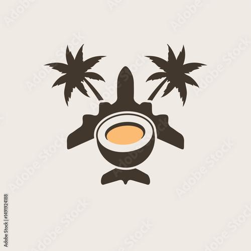 air plane and palm tree icon for travel agen logo