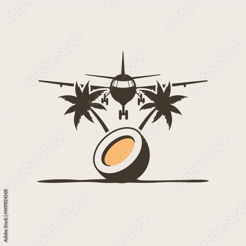 air plane and palm tree icon for travel agen logo