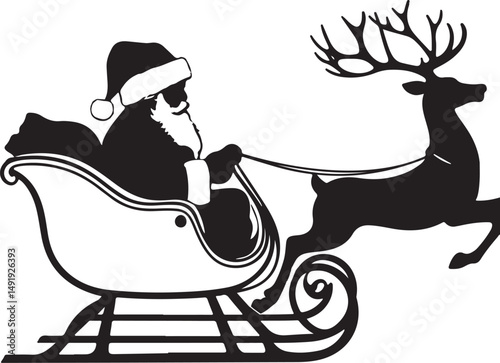 santa claus with sleigh black silhouette design 