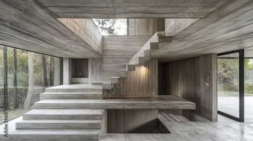 Modern concrete staircase in a spacious home