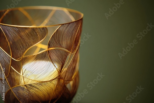 Elegant glass candleholder with intricate leaf design.