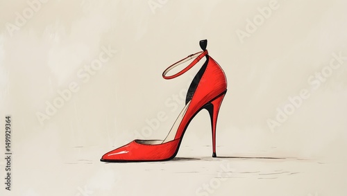 Crimson Heel Elegance: A hand-drawn illustration of a chic, fiery red stiletto heel, symbolizing femininity, style, and the artistry of fashion.