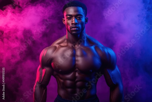Muscular man, fitness, intense photo