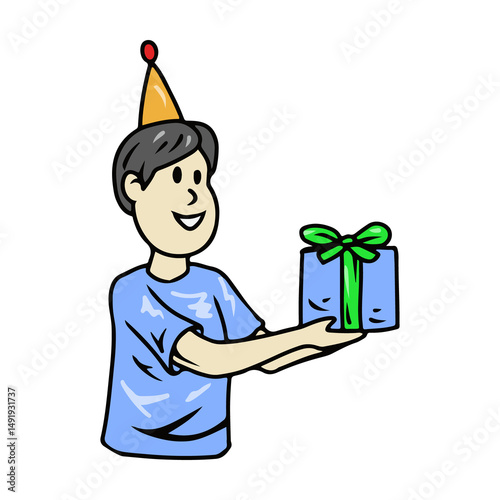 Cartoon Man Holding Birthday Gift Illustration