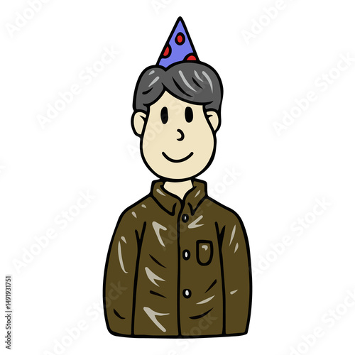 Cartoon Man with Party Hat Illustration