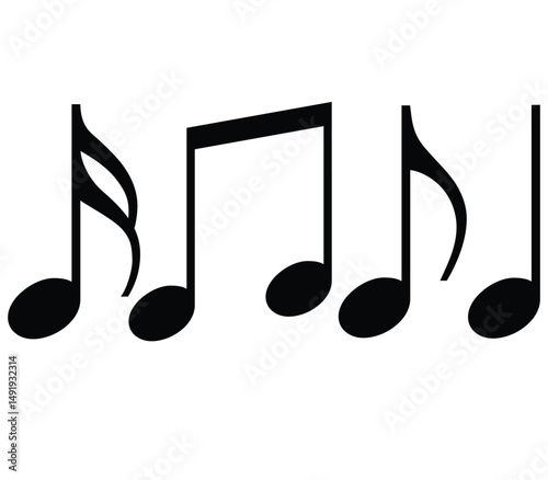 Cute cartoon hand drawn vector set music notes silhouette.