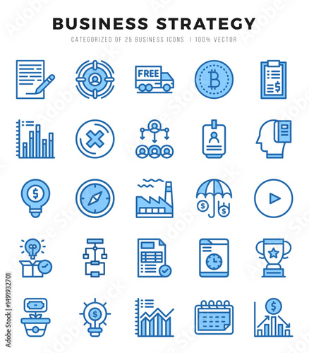 Business Strategy Two Color icons collection. 25 icon set. Vector illustration.