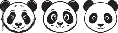 Cute Panda Bear Head Illustrations - Set of 3 Cartoon Styles Vector