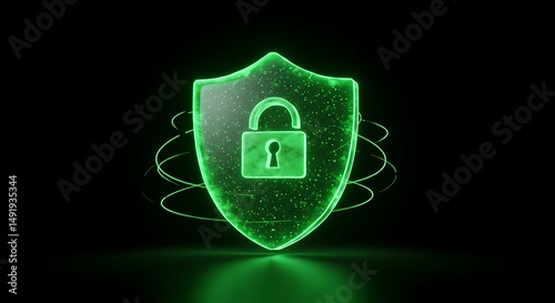 Green Shield and Lock Icon Cyber Security