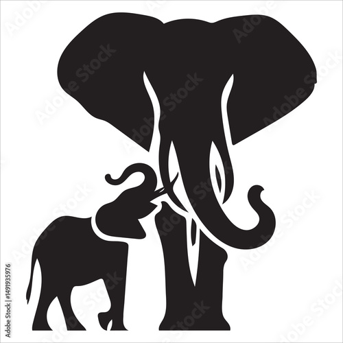 elephant silhouette vector, silhouette of an elephant with a baby elephant vector illustration