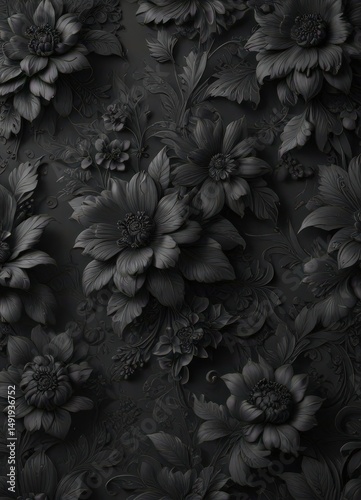Wallpaper Mural Intricate black charcoal floral wallpaper, luxurious texture, elegant patterns , home decor, design Torontodigital.ca