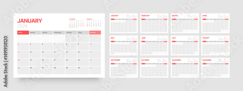 Monthly calendar layout for 2026 year. Diary planner for 2026 year. Week Starts on Sunday. Calendar Set for 2026 year.