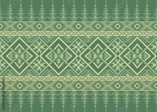 Geometric ethnic tribal pattern in green. Designed for background, wallpaper, textile, fabric print, decoration.