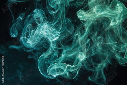 Wallpaper Mural Abstract swirling teal smoke on black background Torontodigital.ca