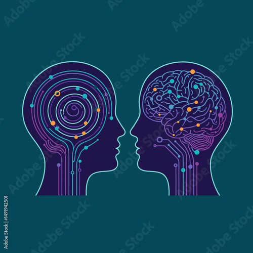 Two profiles overlapping — one linear, one with spiral, different thinking styles  