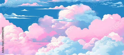 Pink cloudscape sky on illustration style. Generative video AI technology.	
