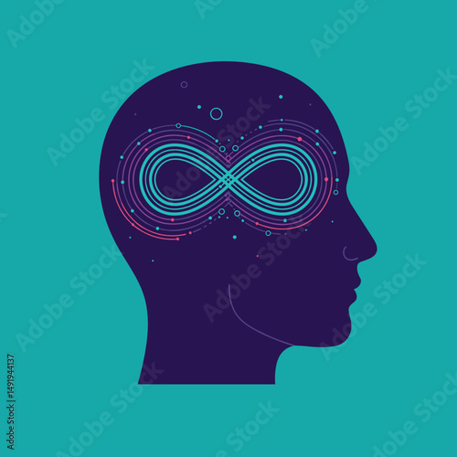 Infinity sign inside head silhouette representing neurodivergent identity  
