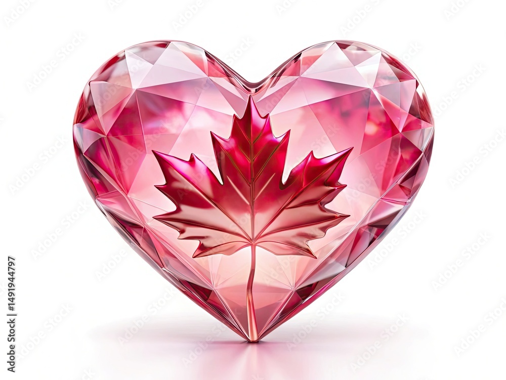 Fototapeta premium Pink Diamond Heart with Maple Leaf