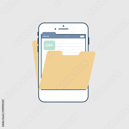Digital phone displaying file folders on screen in minimalist design  