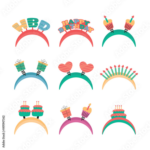 Birthday Headband Flat Design Cartoon Icon Illustration
