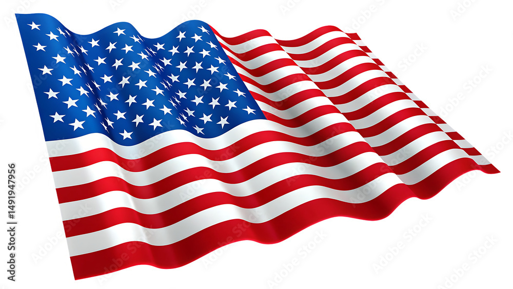 Obraz premium Waving American flag symbolizing freedom and patriotism isolated on transparent background.PNG