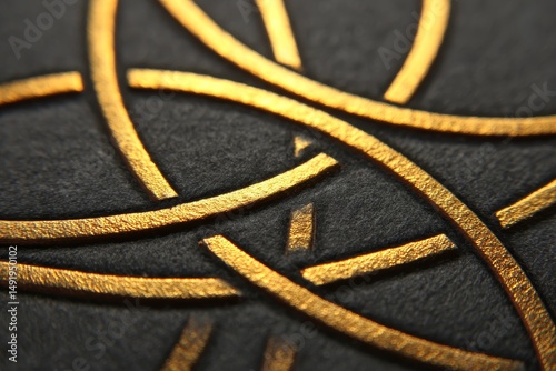 Close-up view of intricate dark and gold patterned design.