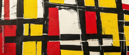 Abstract geometry black line pattern striped yellow red white paint brush wallpaper graffiti backgrounds simple retro vibrant vintage contemporary.