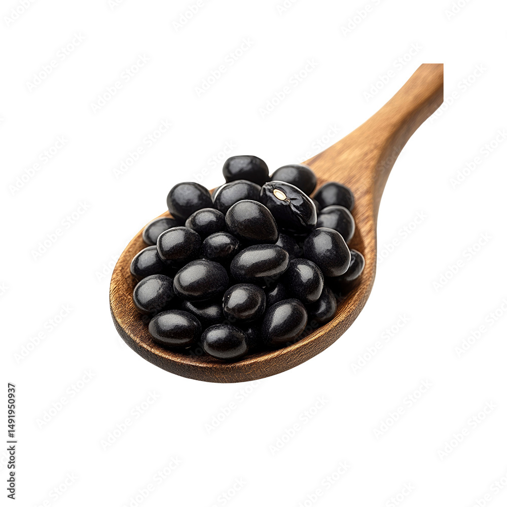 Close-up of Black Beans in a Wooden Spoon Close-up of Black Beans in a Wooden Spoon