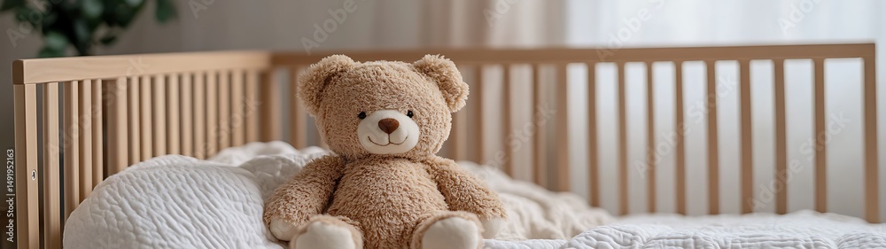 Obraz premium Teddy bear in a crib