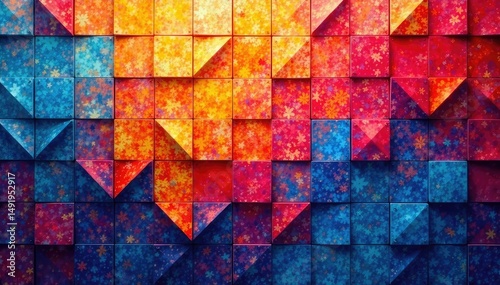 Wallpaper Mural Abstract geometric mosaic, vibrant colors, perfect tiling , square, lines, repeat Torontodigital.ca