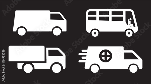 first aid transport icon design, truck with trailer, illustration of a bus
