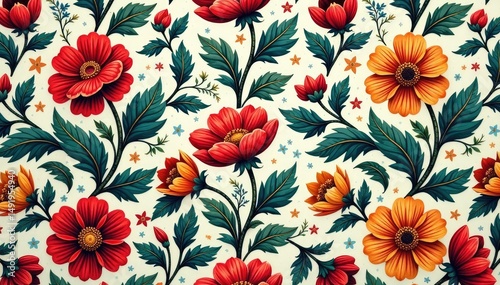 Wallpaper Mural Intricate floral pattern, seamlessly repeating , bloom, vintage Torontodigital.ca