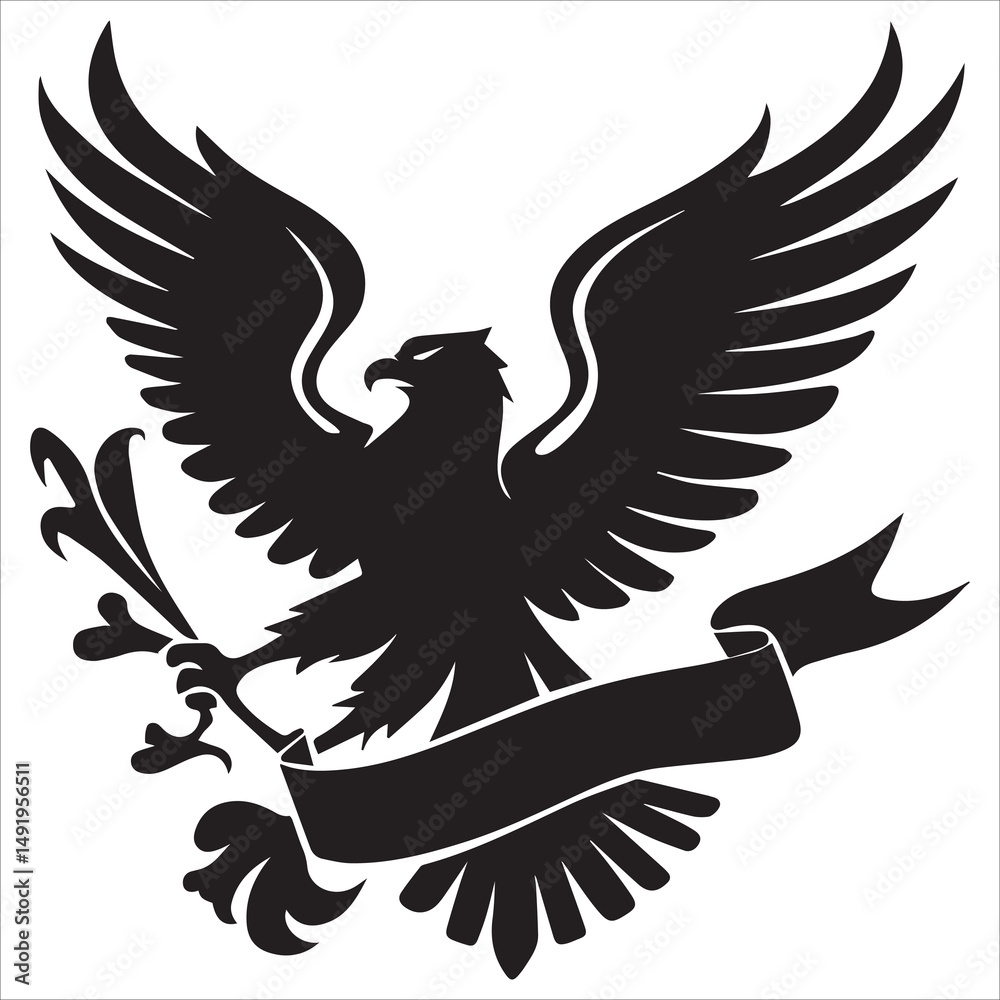 Fototapeta premium Eagle Clutching a Banner Silhouette, Eagle With Banner