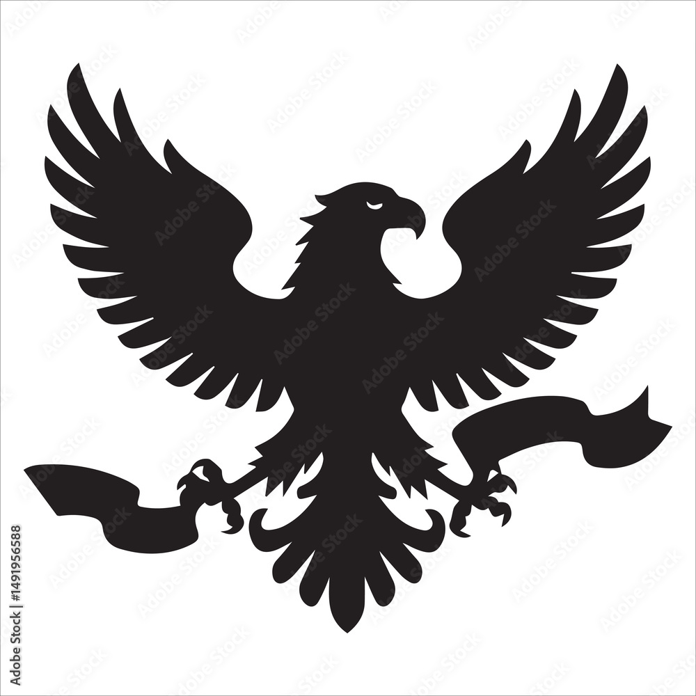 Obraz premium Eagle Clutching a Banner Silhouette, Eagle With Banner
