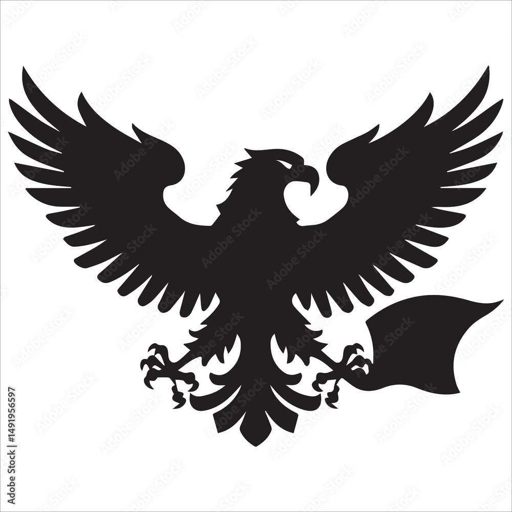 Fototapeta premium Eagle Clutching a Banner Silhouette, Eagle With Banner
