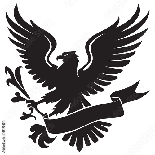 Eagle Clutching a Banner Silhouette, Eagle With Banner