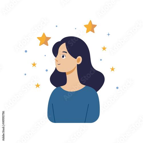 Minimal Woman Gazing at the Stars logo vector illustration isolated on white