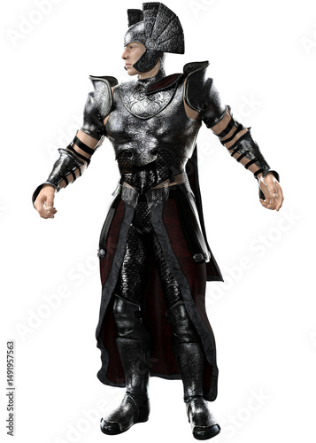 3D illustration of a light skinned fantasy knight in fantasy armor. Perfect for medieval-themed projects, game design, or epic storytelling, book covers, RPG visuals, or fantasy art collections. 