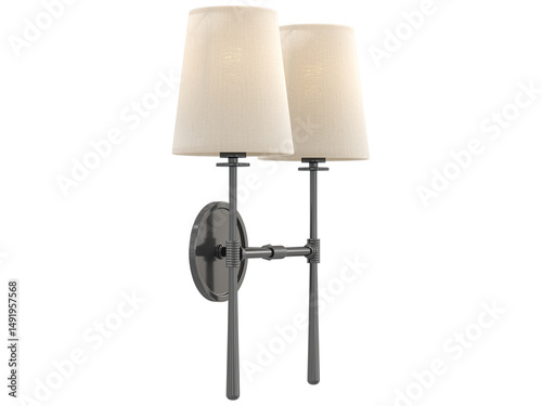 Rhodes Double Sconce , materials: Bronze/Fabric material , Elegant Lighting Fixture Against white bachground ,