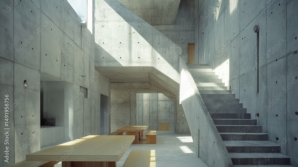 Obraz premium Modern concrete interior with light filtering through