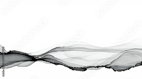 Abstract gray ink flows on white backdrop