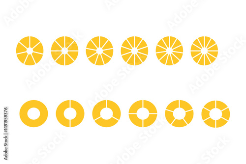Circle division infographic icon set. Pie chart divided. Color pizza or donut round diagram